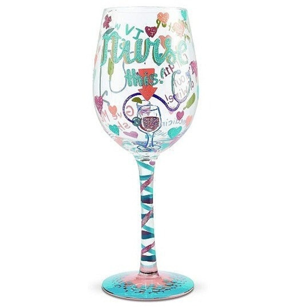 Lolita Nurse This Hand Painted Wine Glass Multicolor Nurse Theme 15oz NEW